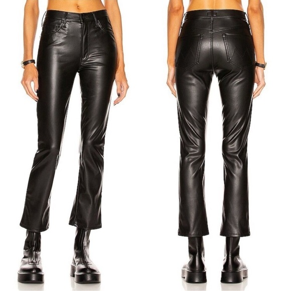 Mother Denim Insider Ankle Black Vegan Leather Pants Wax On Wax Off Size 27 - Picture 10 of 12
